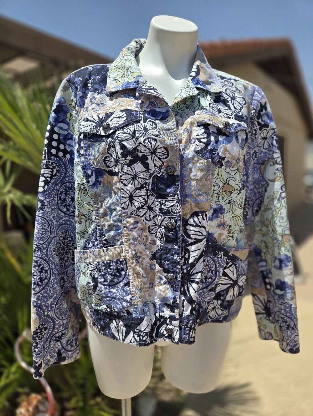 Christopher & Banks Butterfly Floral Lightweight Courduroy Jacket Size Large